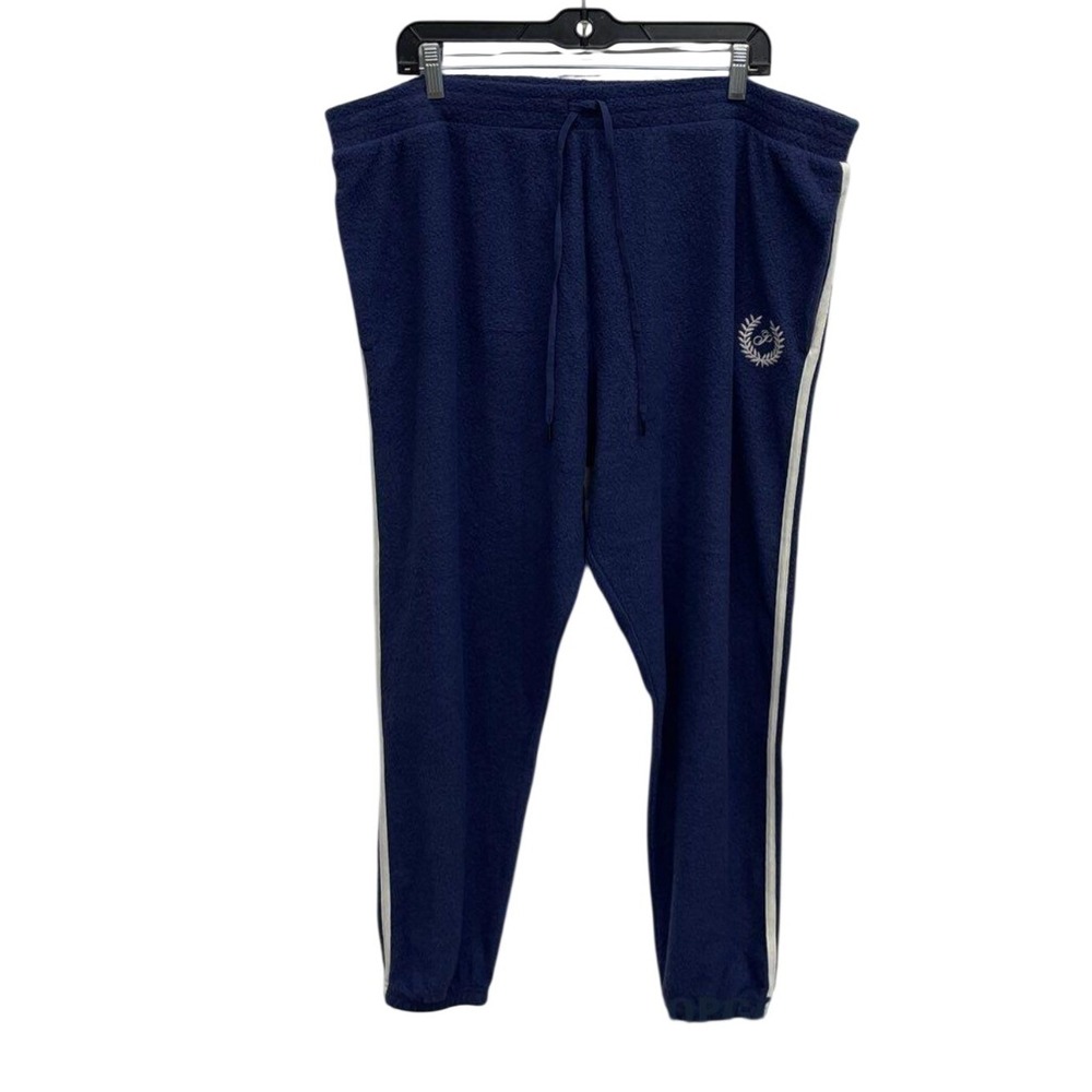 Pink Victoria's Secret Navy Blue Fleece Jogger Sweatpants Side Stripe XXL